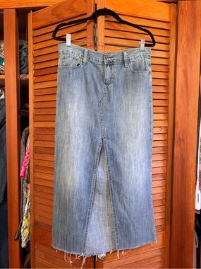 Old Navy Light Blue Denim Maxi Skirt with Center Front Slit